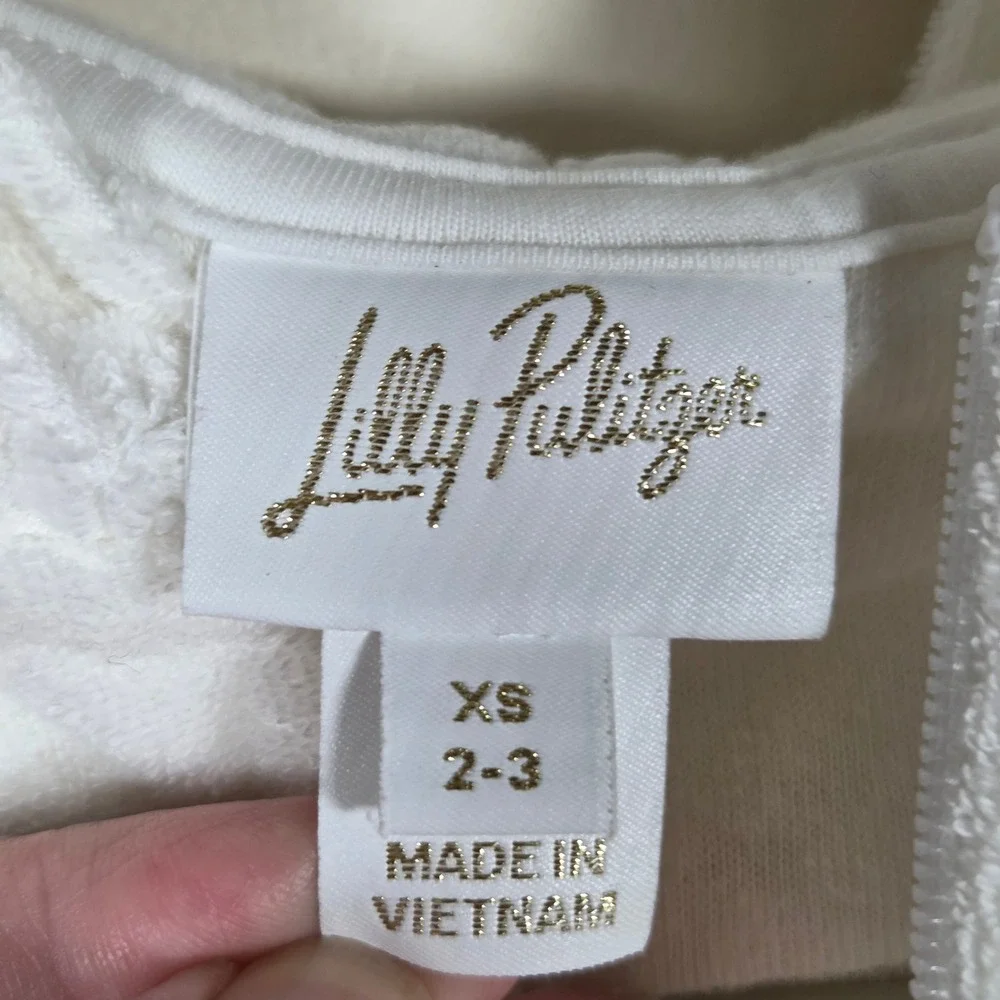 Lilly Pulitzer Coverup Kids XS 2-3 White Terry Cloth Shell Beach Coastal Pool